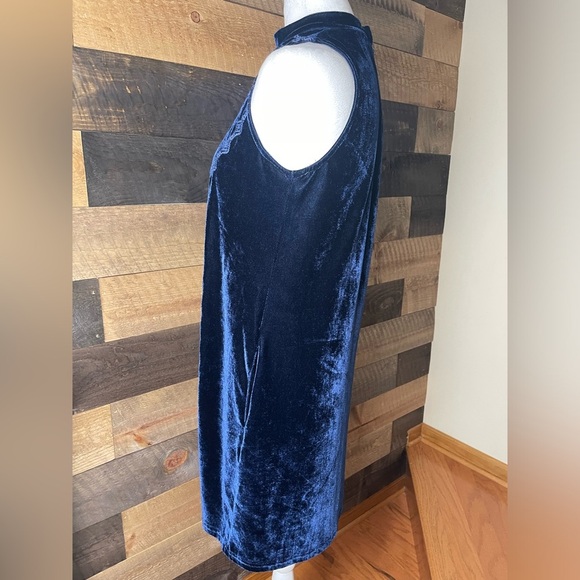 THML Anthropologie Velvet Embroidered Navy Sleeveless Dress, Size Medium - Picture 2 of 7